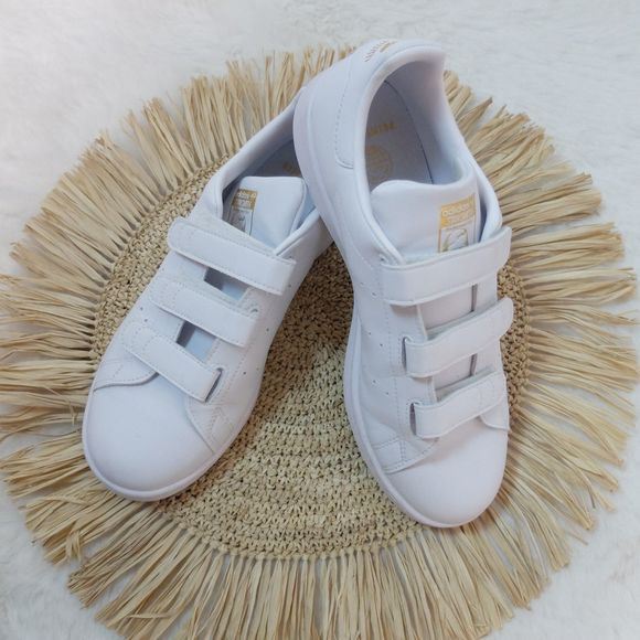 Adidas Originals Stan Smith CF White Cloud Gold Metallic Shoes Size 7 1/2 - Picture 2 of 11